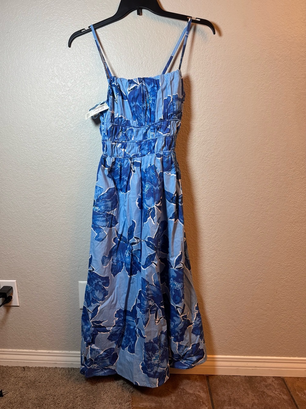 Sim & Sam Blue Floral Midi Dress - Smocked Bodice Size S